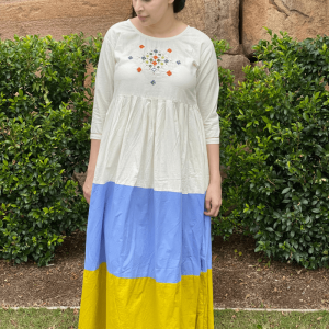 Silky Embroidery Maxi Dress - Blue