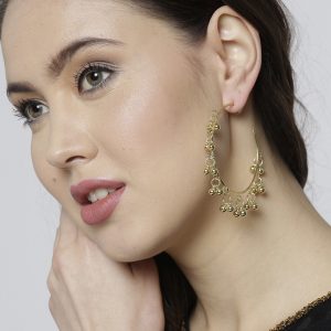 Set of 2 Ghungaroo Detail Half Hoop Earrings - Infuzze