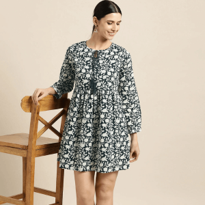 Shae Floral Gathered Mini Dress - Navy